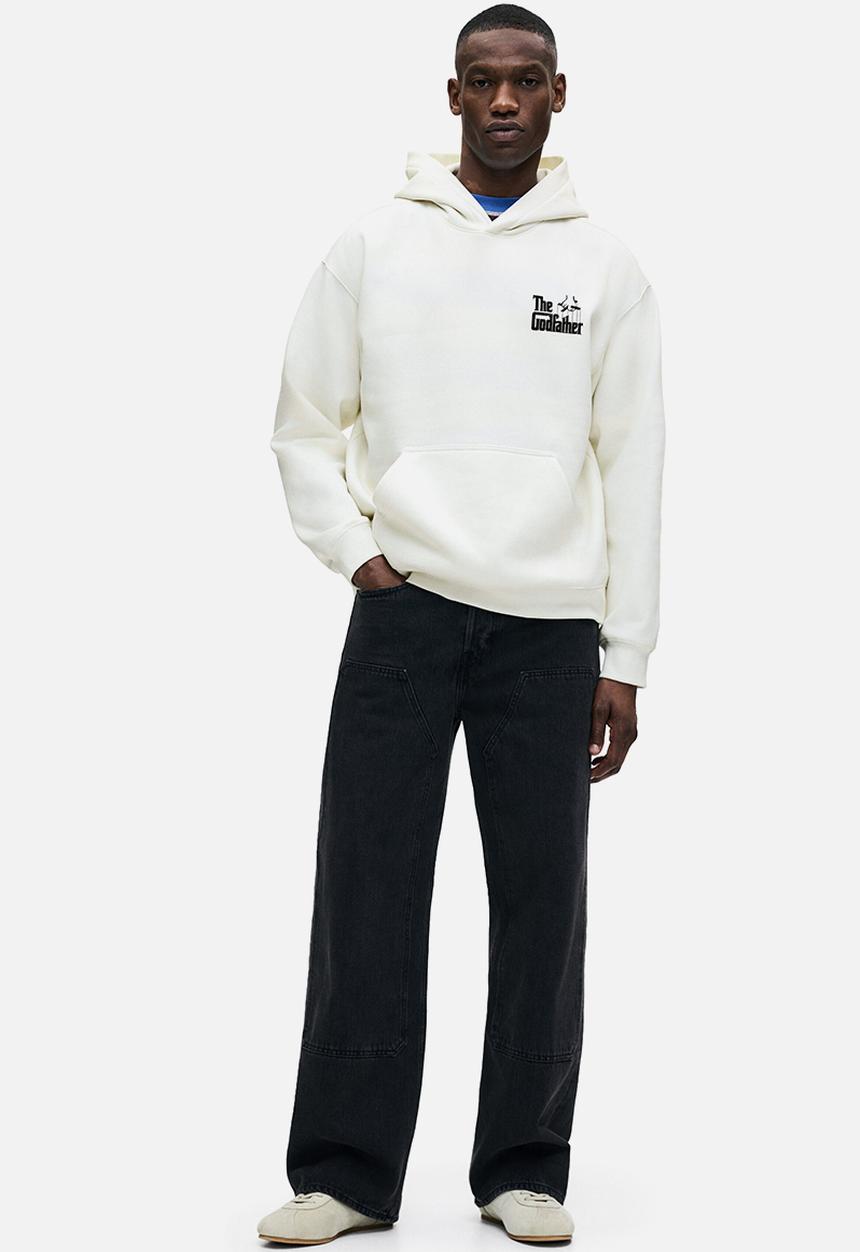 H&M - Loose fit printed hoodie - white the godfather