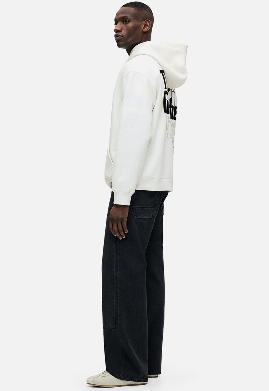 H&M - Loose fit printed hoodie - white the godfather