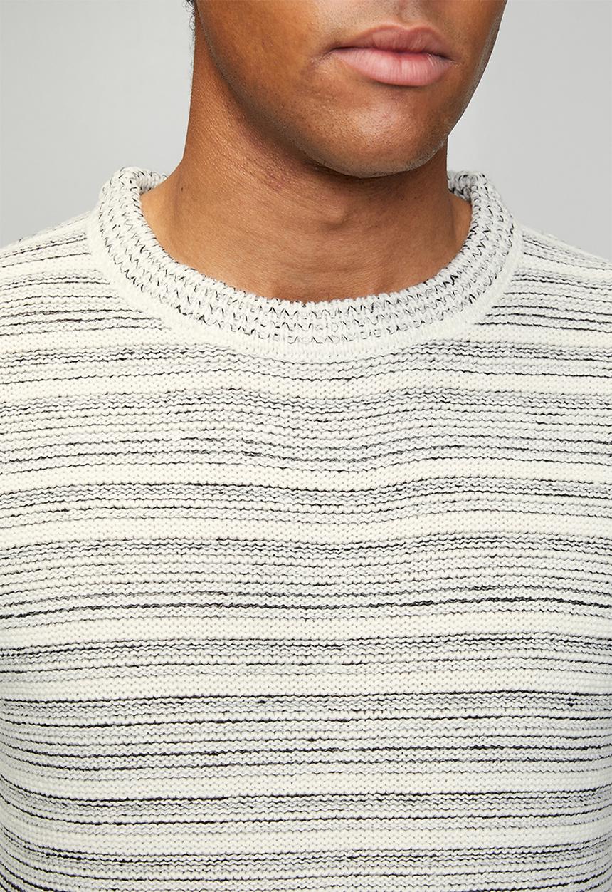 Brave Soul - Ribbed Stripe Crew Neck - Ecru / Jet Black