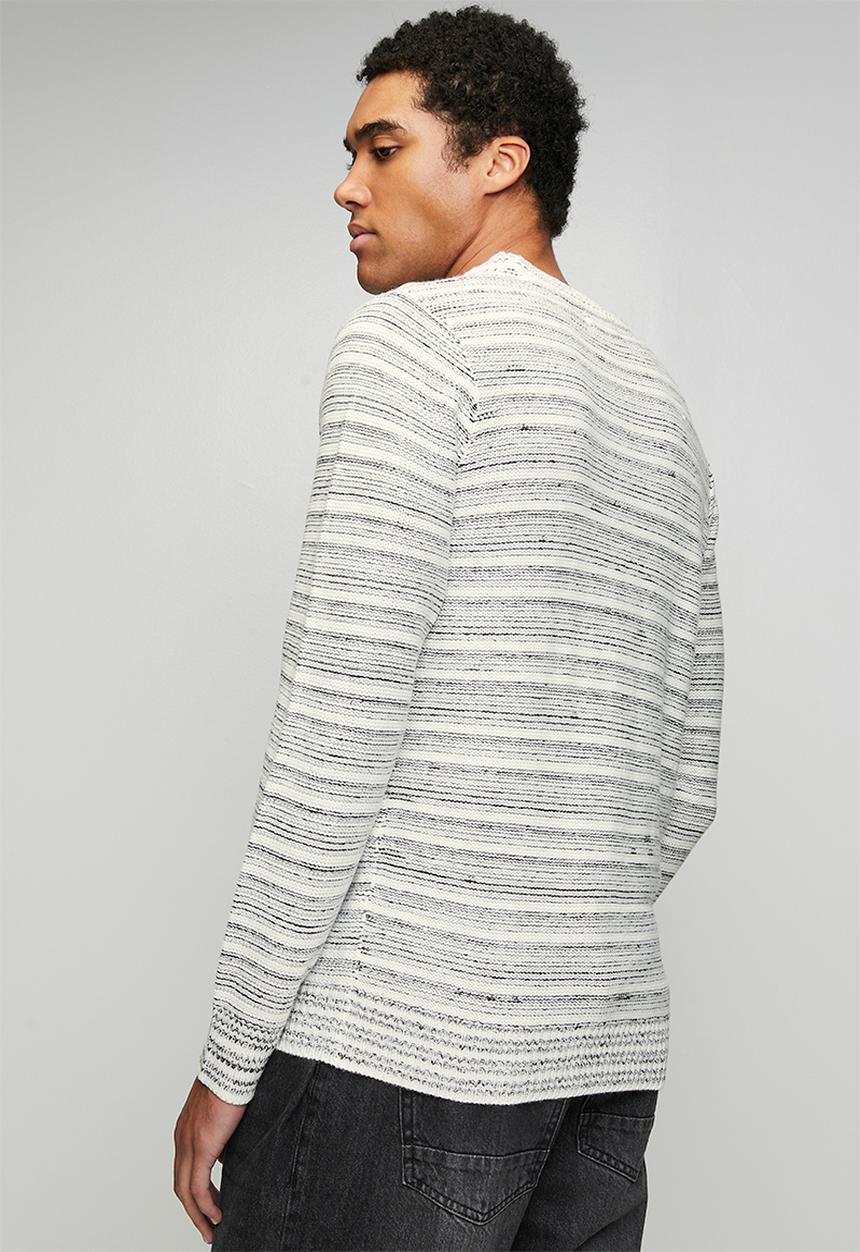 Brave Soul - Ribbed Stripe Crew Neck - Ecru / Jet Black