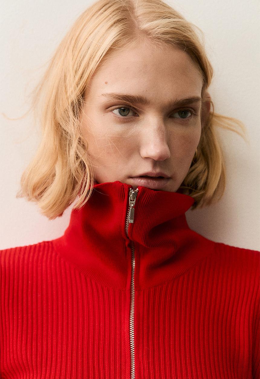 H&M - Rib-knit zip-top top - red