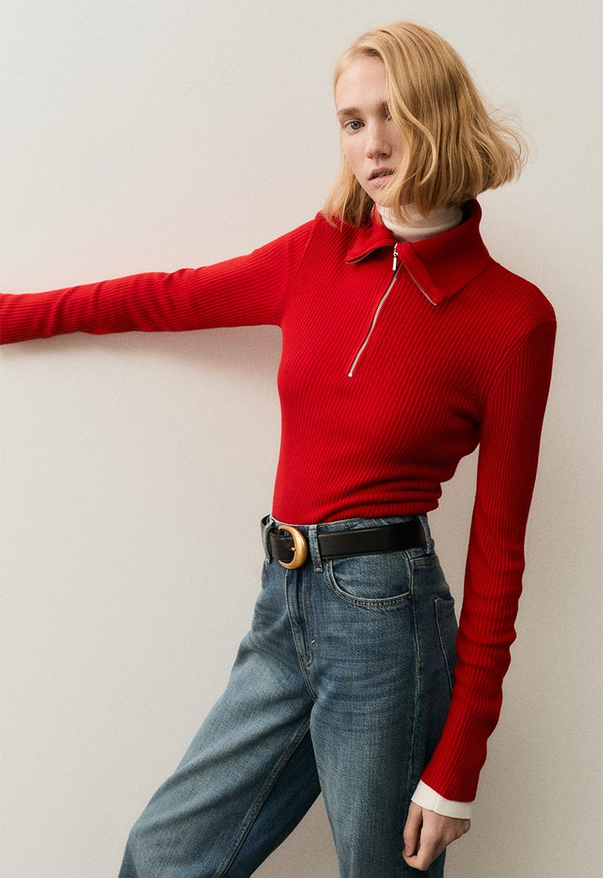 H&M - Rib-knit zip-top top - red