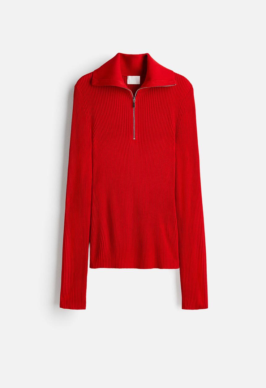 H&M - Rib-knit zip-top top - red