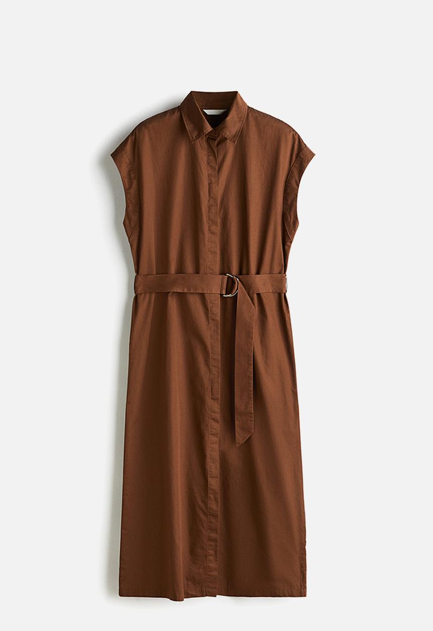 H&M - Belted poplin shirt dress - brown