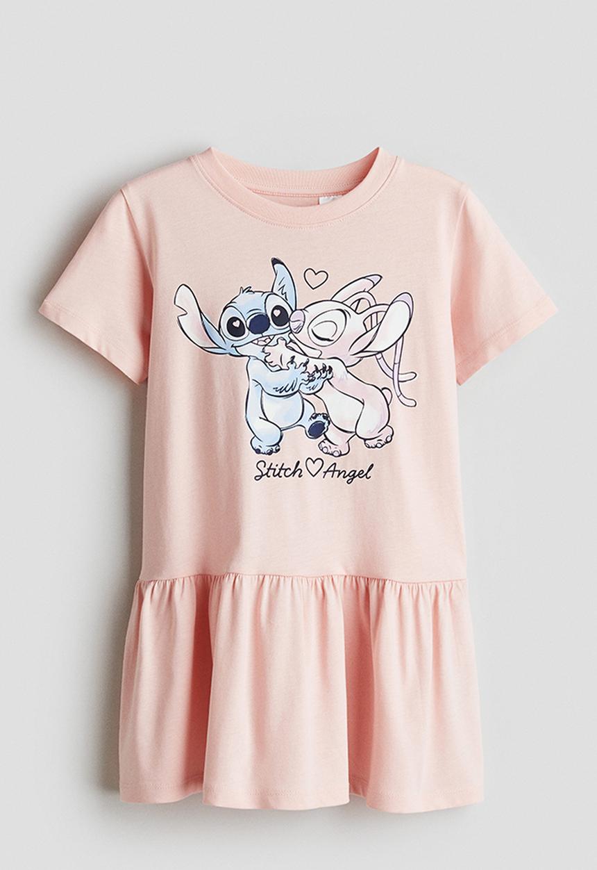 H&M - Printed cotton jersey dress - pink/lilo & stitch