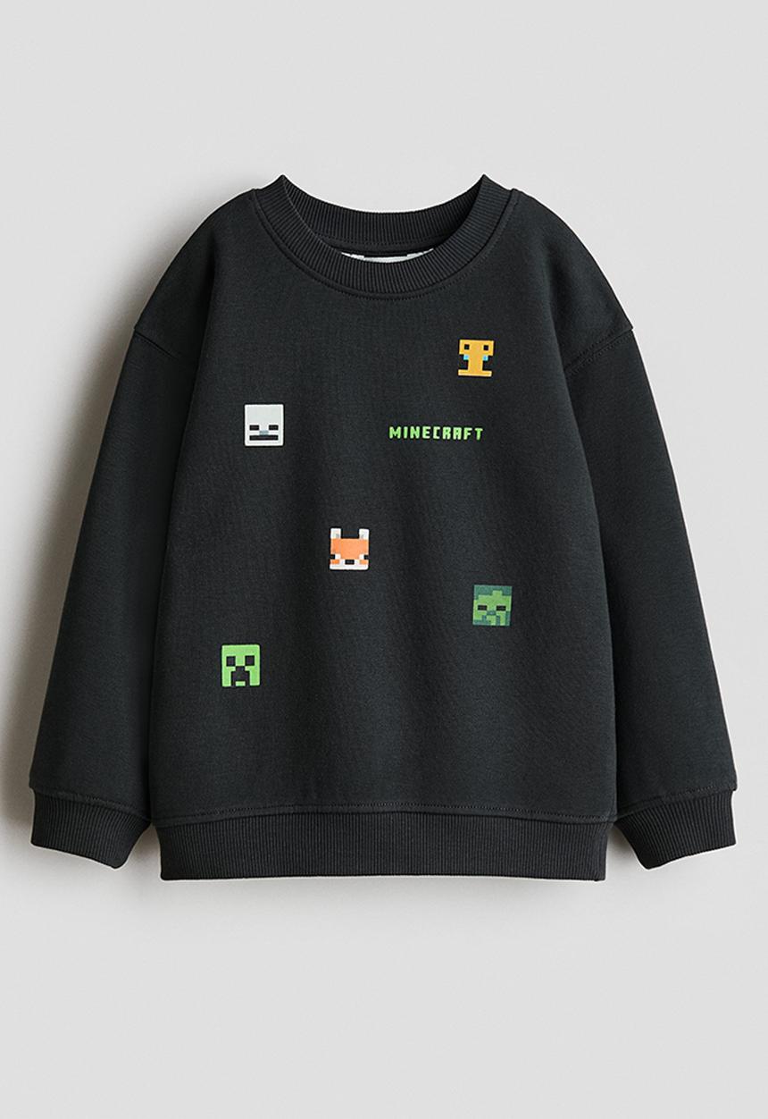 H&M - Printed sweatshirt - black/minecraft
