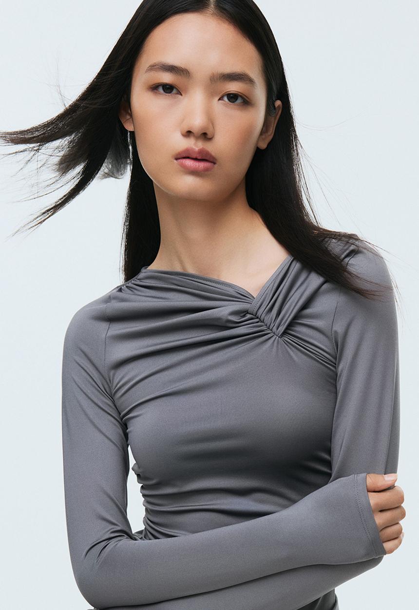 H&M - Twist-detail top - grey