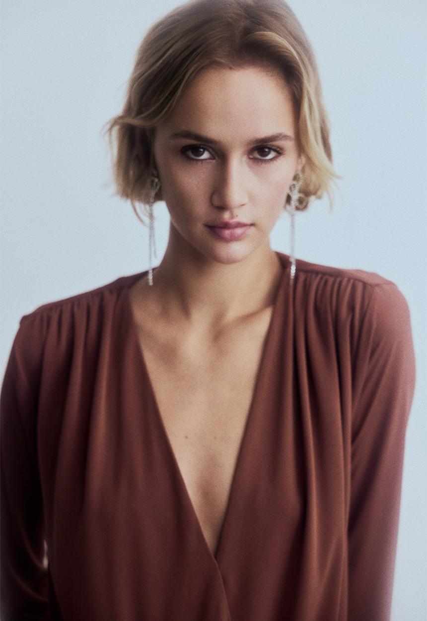 H&M - Draped v-neck thong body - dusty brown