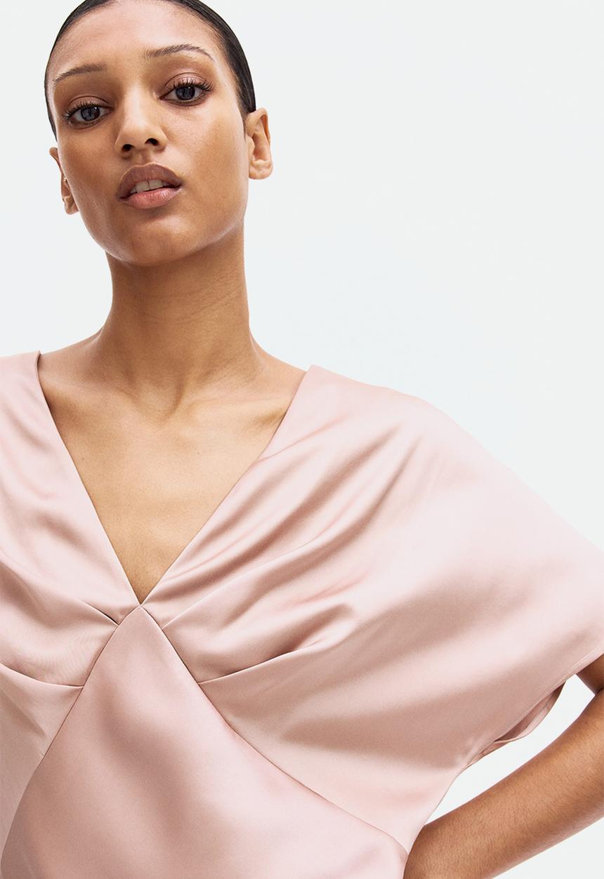 H&M - V-neck satin dress - beige