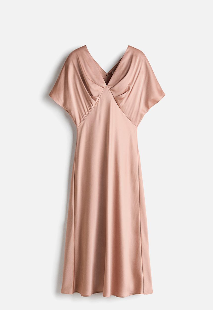 H&M - V-neck satin dress - beige