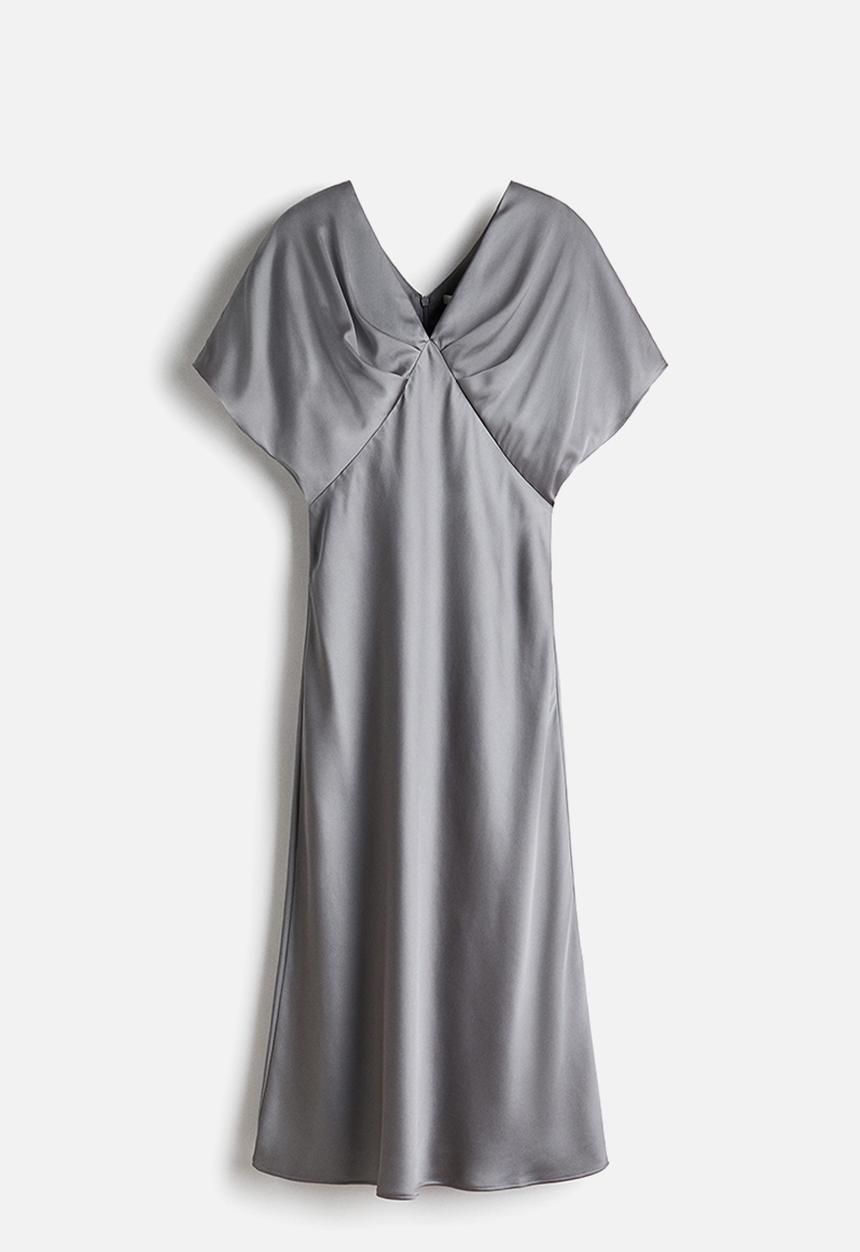 H&M - V-neck satin dress - grey