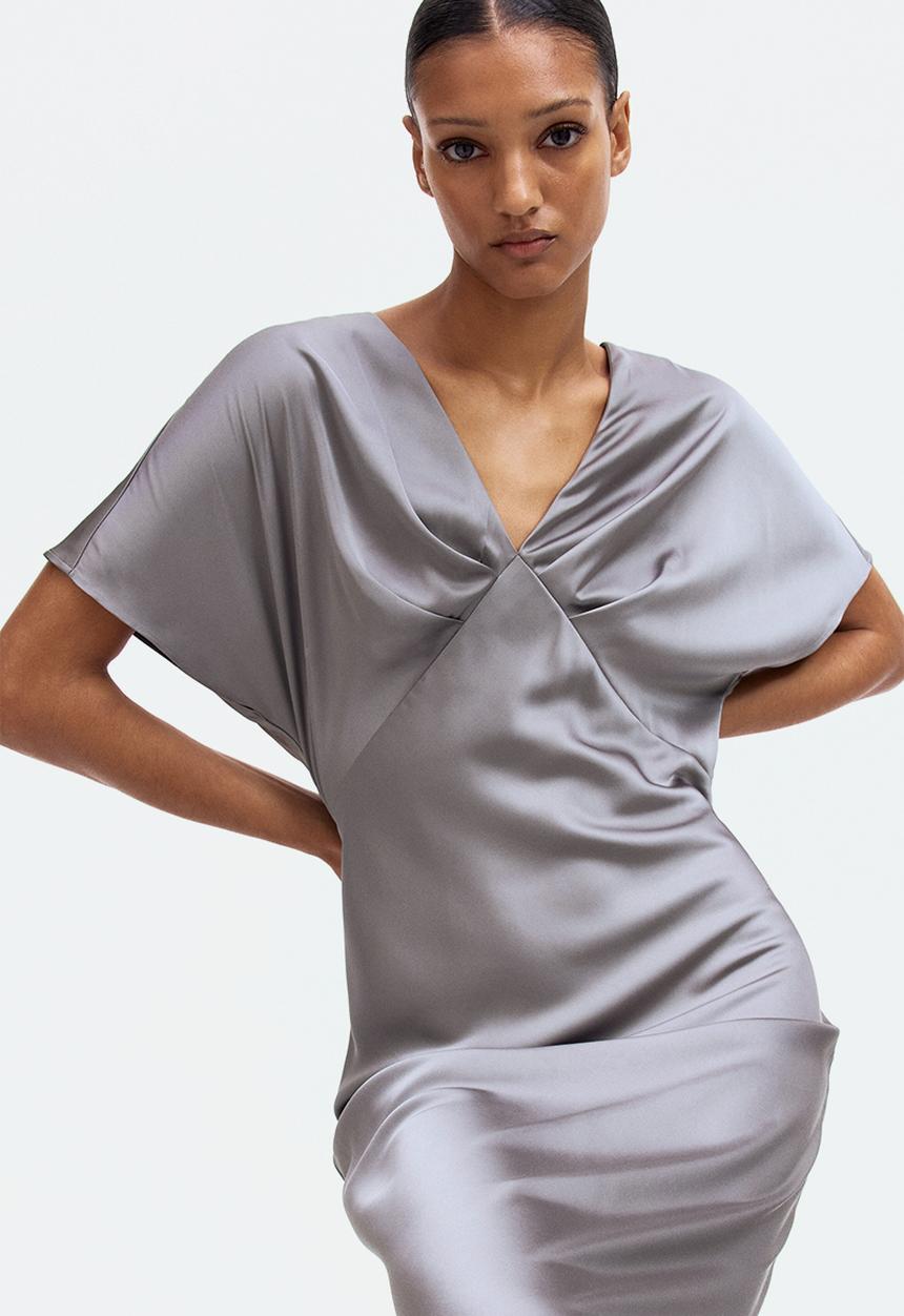 H&M - V-neck satin dress - grey