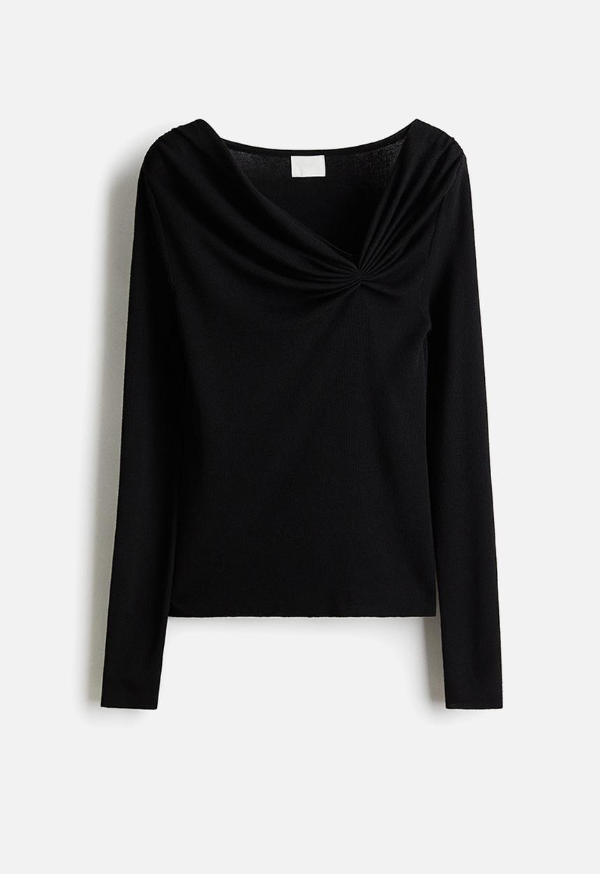 Draped viscose-blend top - black - 1318496001