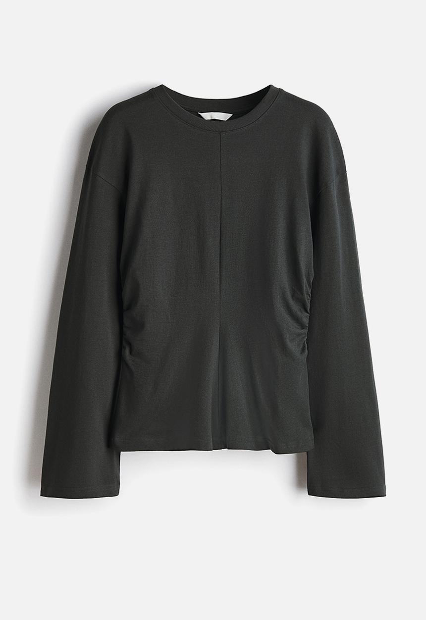 H&M - Gathered cotton jersey top - dark grey