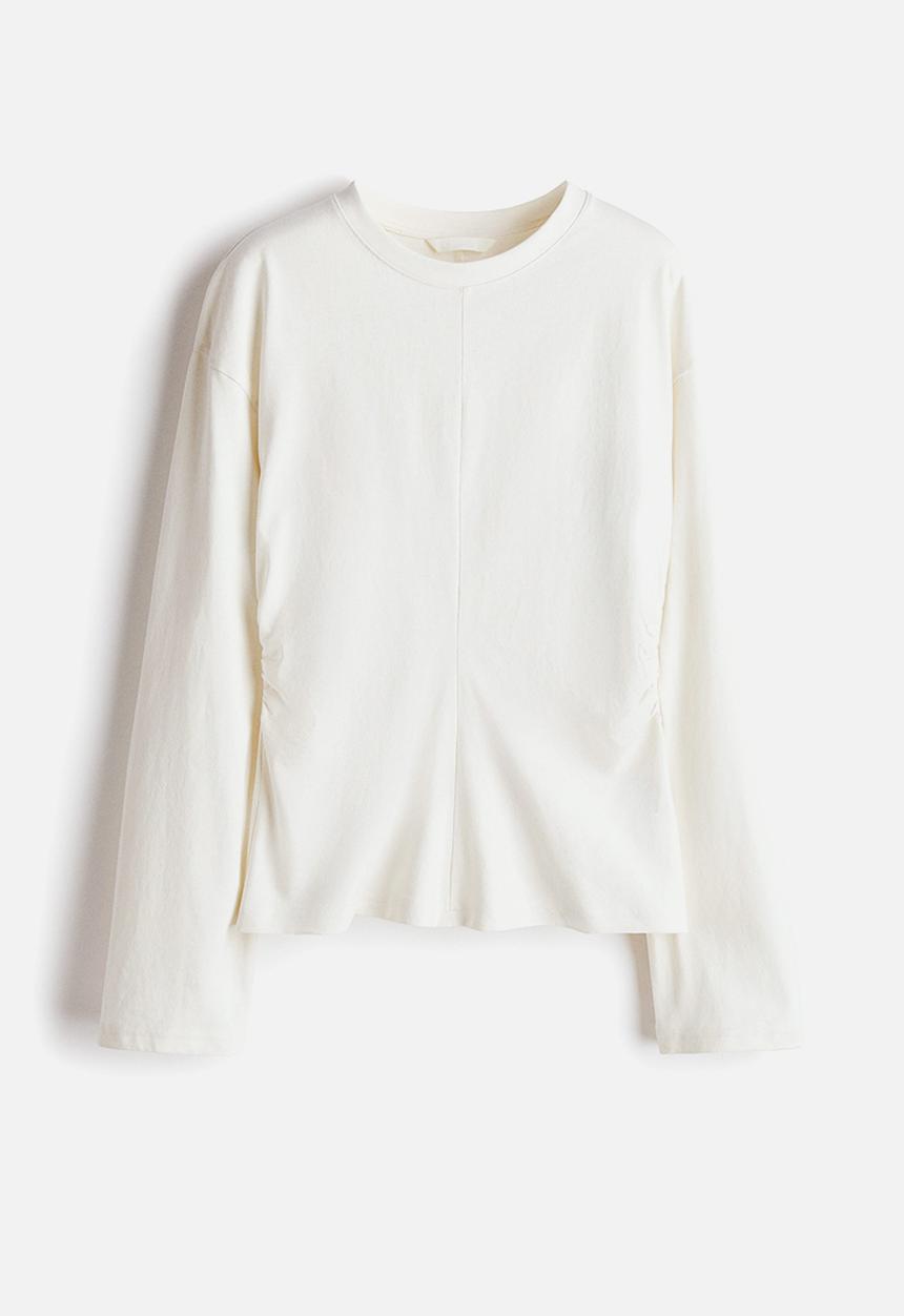 H&M - Gathered cotton jersey top - white