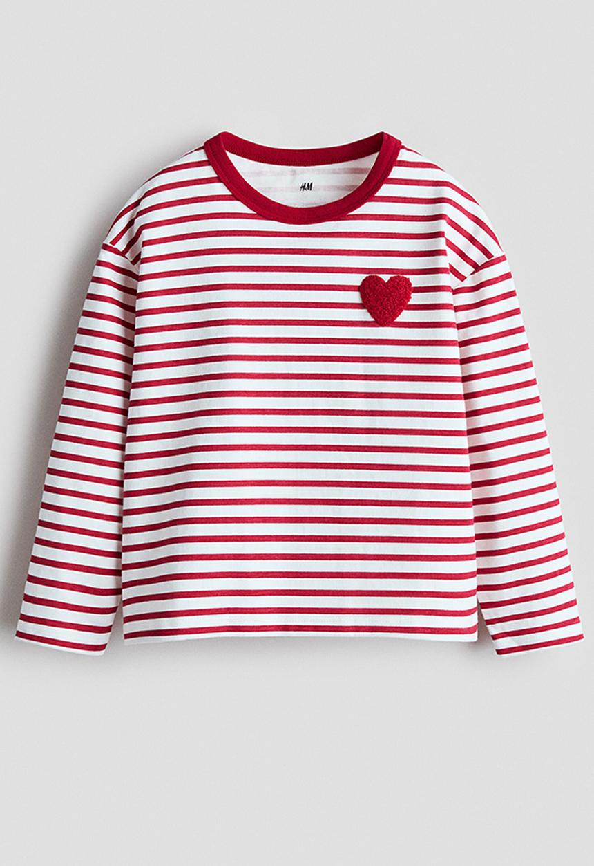 H&M - Motif-detail long-sleeved top - red/striped