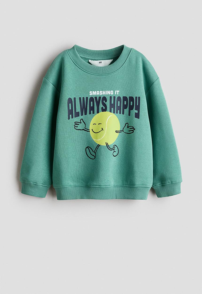 H&M - Printed brushed-inside sweatshirt - green/always happy