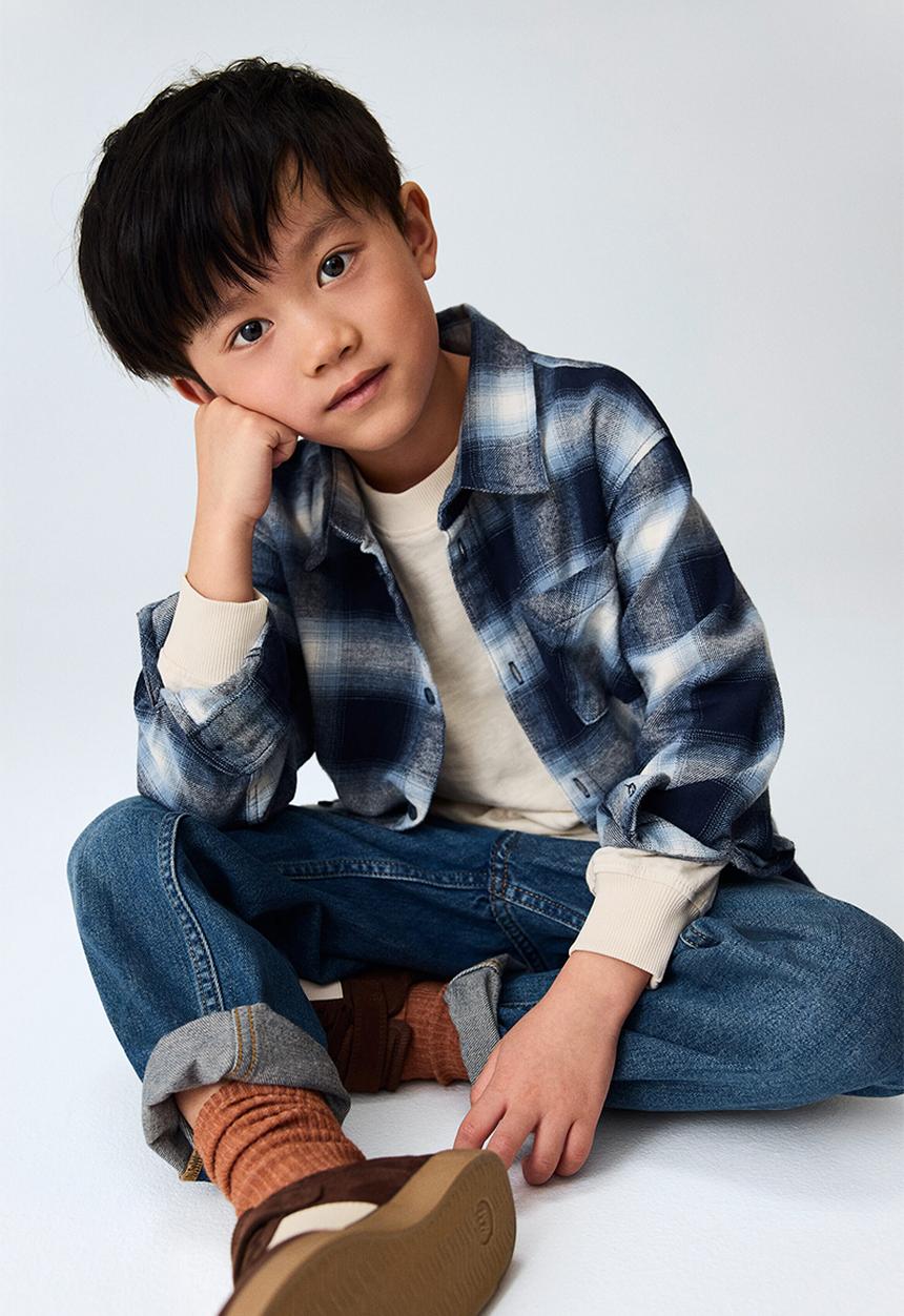 H&M - Cotton flannel shirt - navy blue/checked