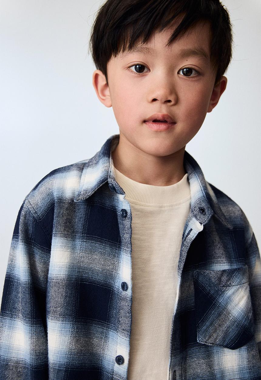 H&M - Cotton flannel shirt - navy blue/checked
