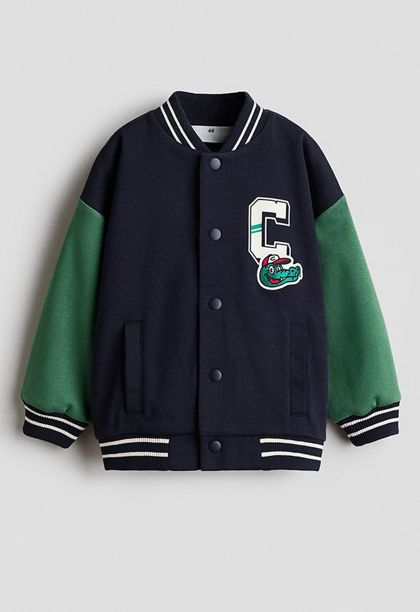 H&M - Motif-detail baseball jacket - navy blue/crocodile