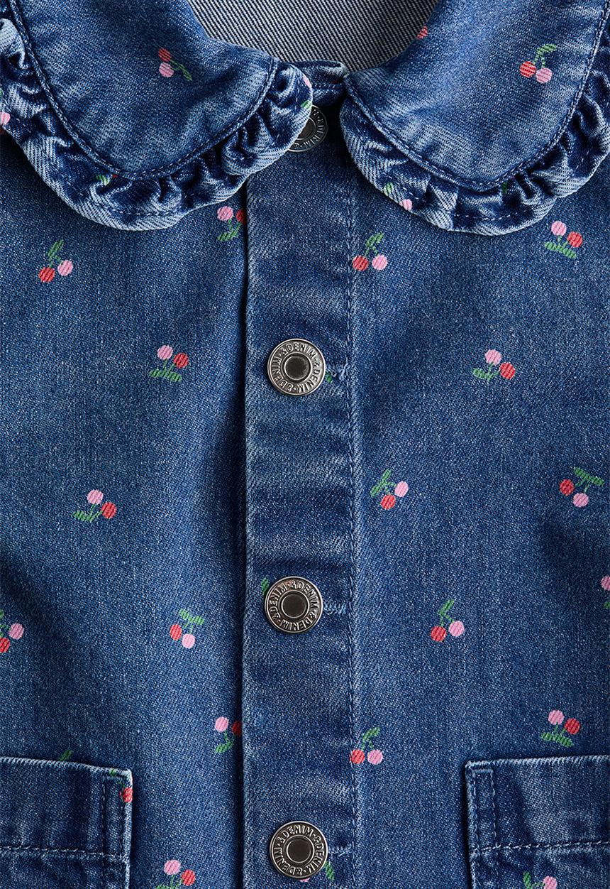 H&M - Frill-trimmed denim jacket - denim blue/cherries