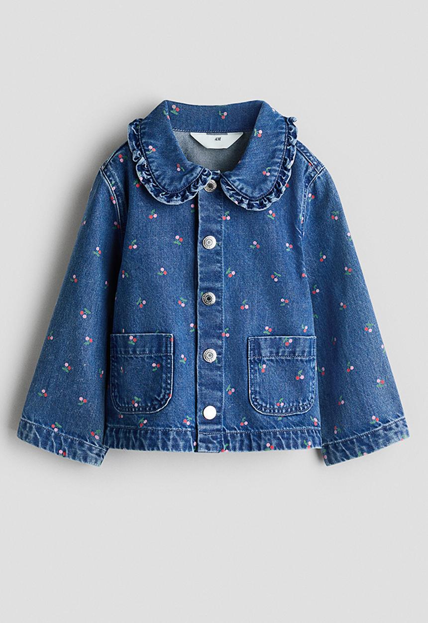 H&M - Frill-trimmed denim jacket - denim blue/cherries