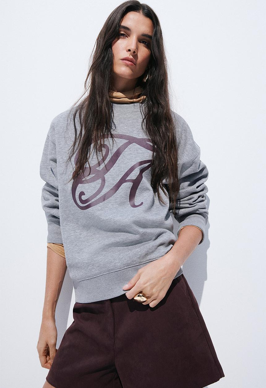 H&M - Motif-detail sweatshirt - grey/ta
