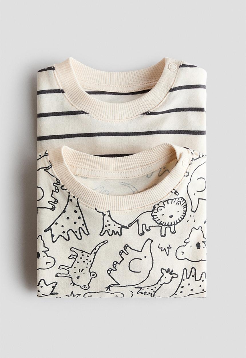 H&M - 2-pack printed tops - light beige/patterned
