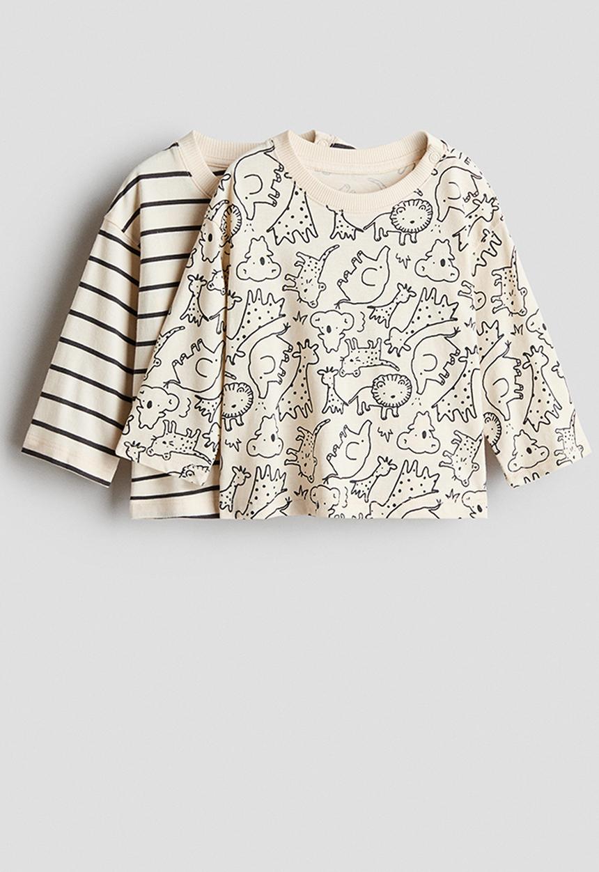 H&M - 2-pack printed tops - light beige/patterned