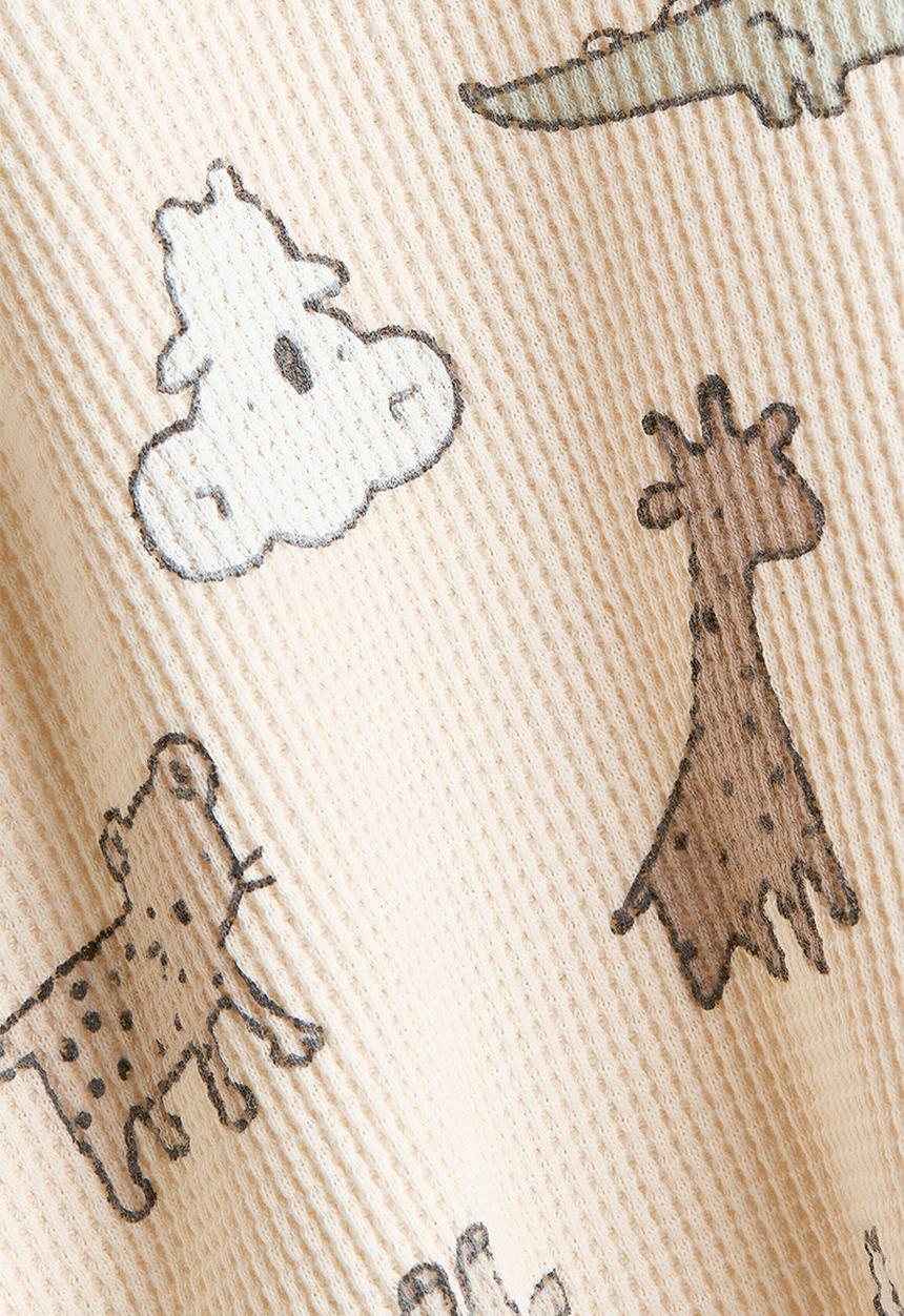 H&M - 2-piece printed waffled set - light beige/animals