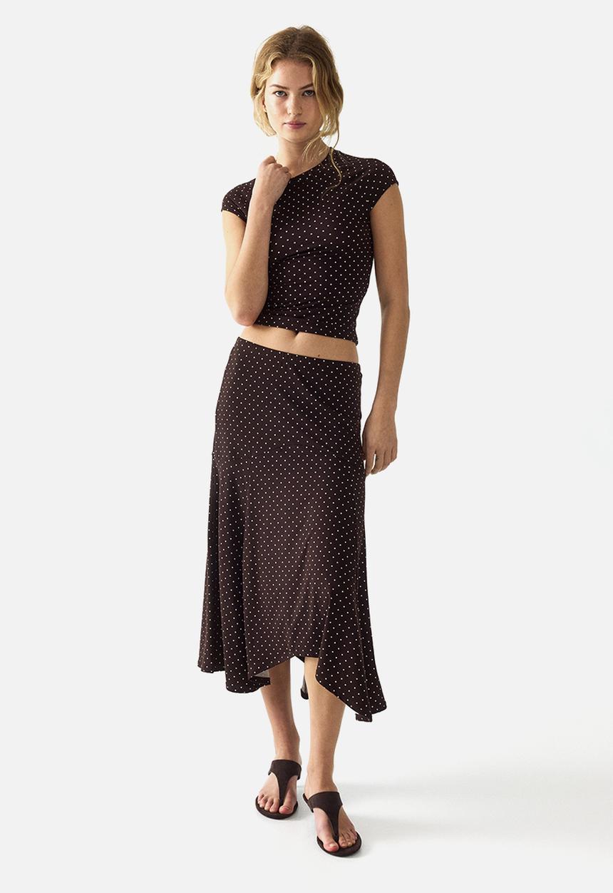 H&M - A-line jersey skirt - dark brown/spotted