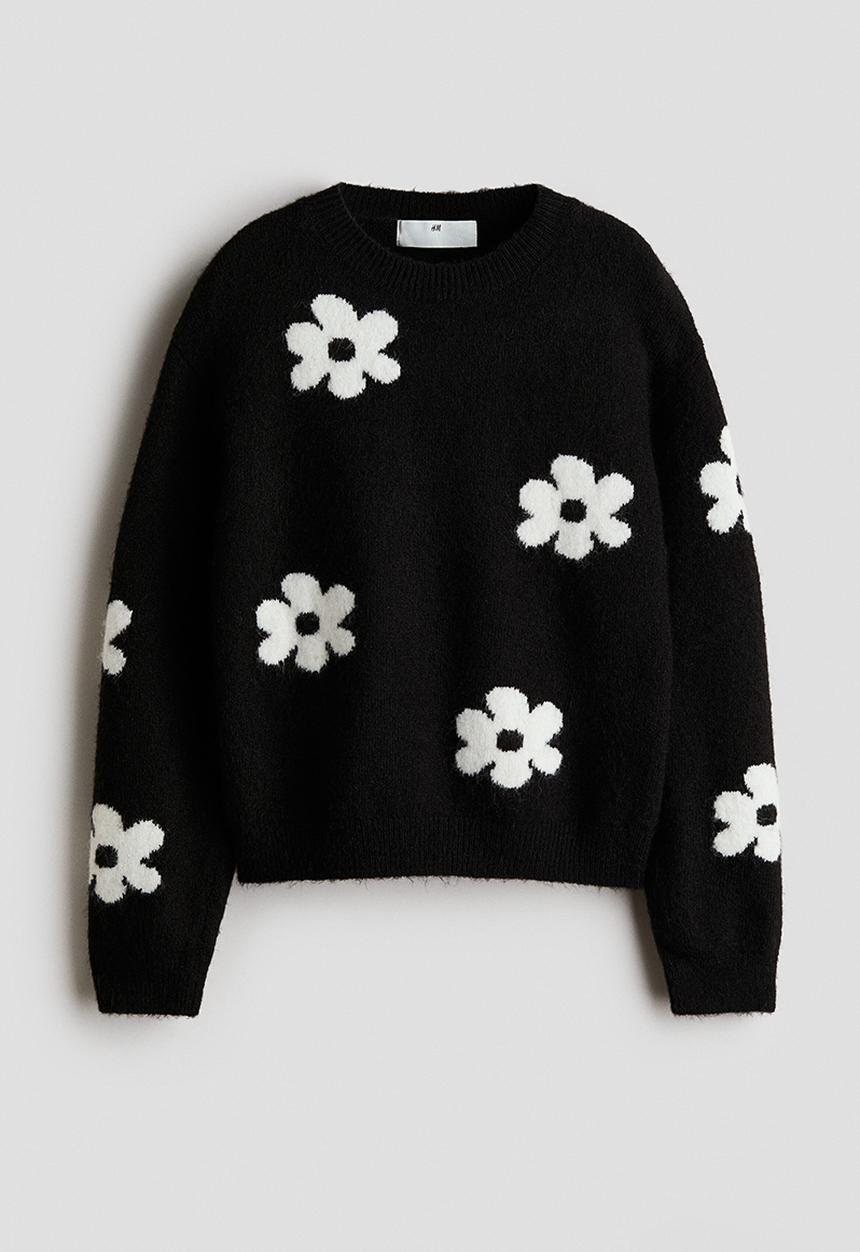 H&M - Jacquard-knit jumper - black flowers