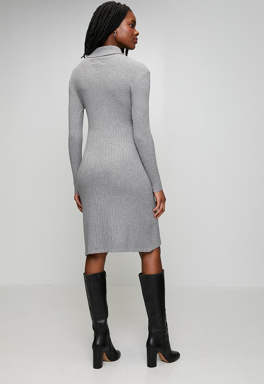 Stella Morgan - L/S High Neck A-Line Sweater Dress - Grey
