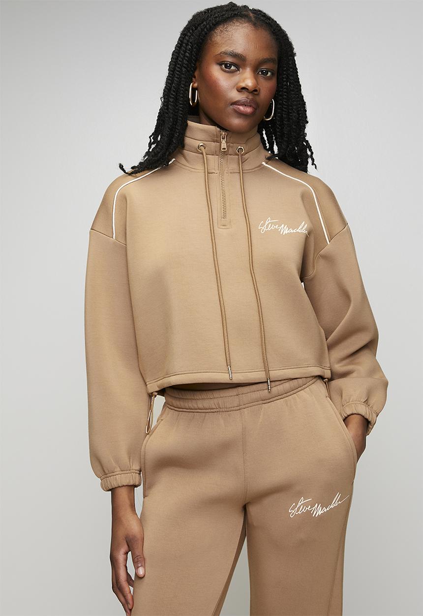 Steve Madden - Ladies nora 1/4 zip scuba sweat - mid caramel