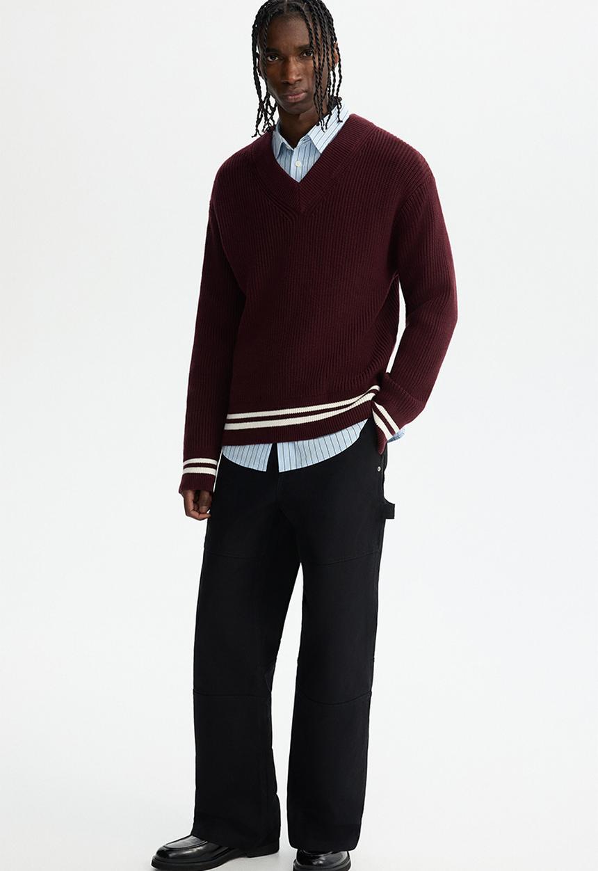 H&M - Boxy fit rib-knit jumper - burgundy