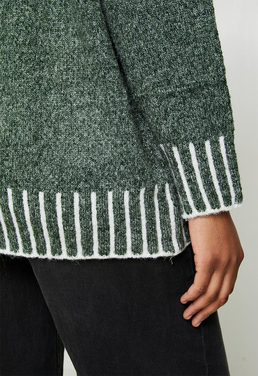 Izabel London - L/S Longer Length High Neck Melange Sweater - Emerald