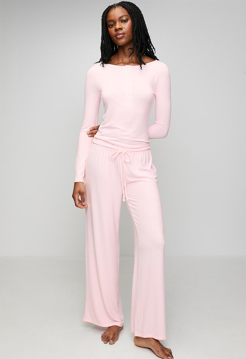 Supersoft boat neck henley long sleeve set - pink kiss