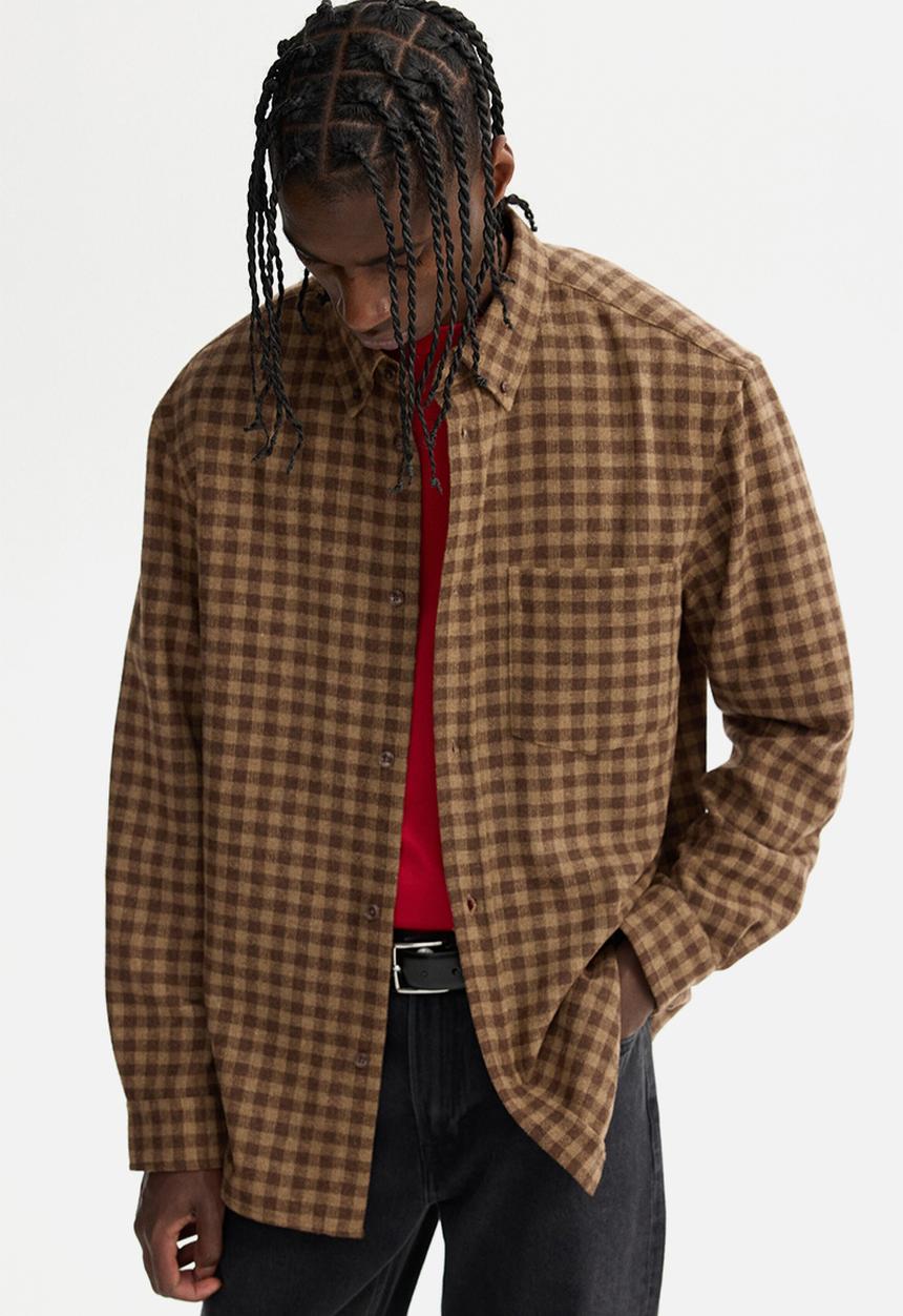 H&M - Relaxed fit wool-blend shirt - dark mole/checked