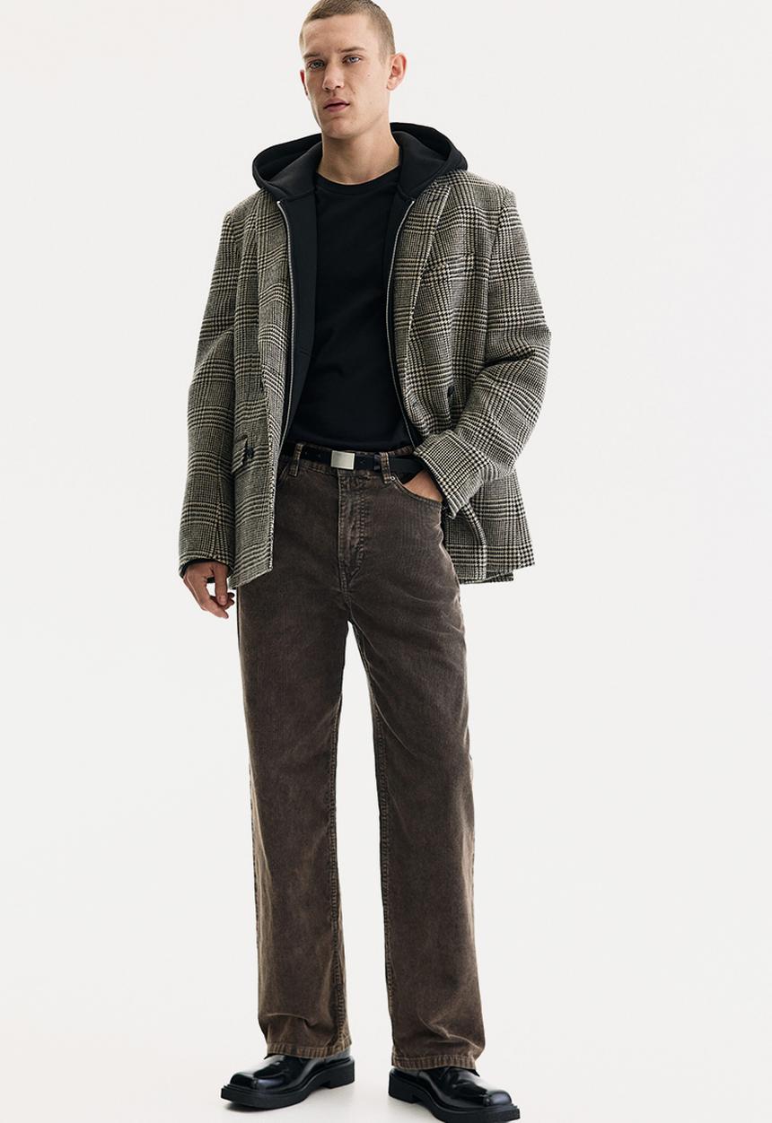 Relaxed fit corduroy trousers- dark grey - 1306121001