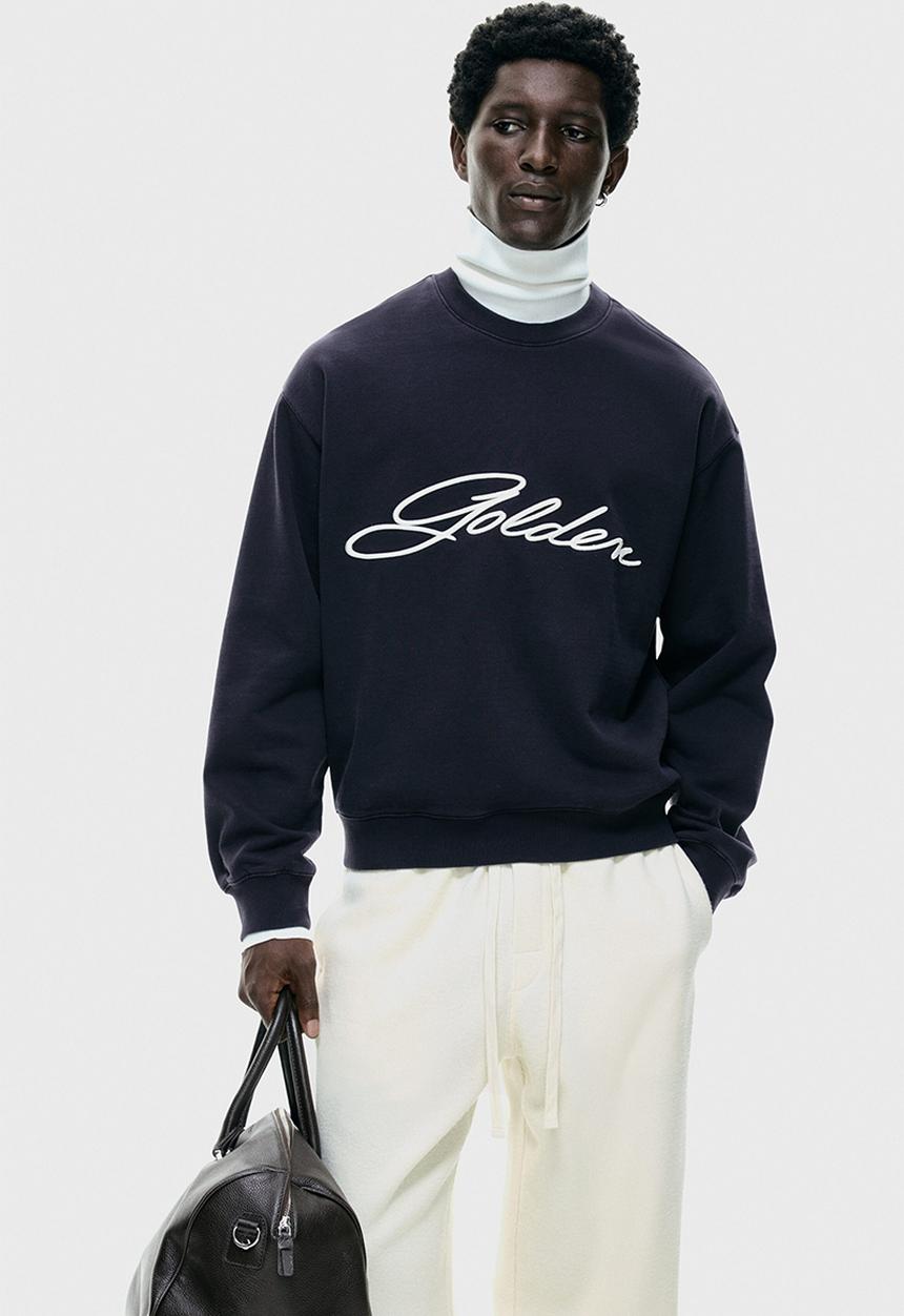 Loose fit sweatshirt -navy blue/golden - 1306587004
