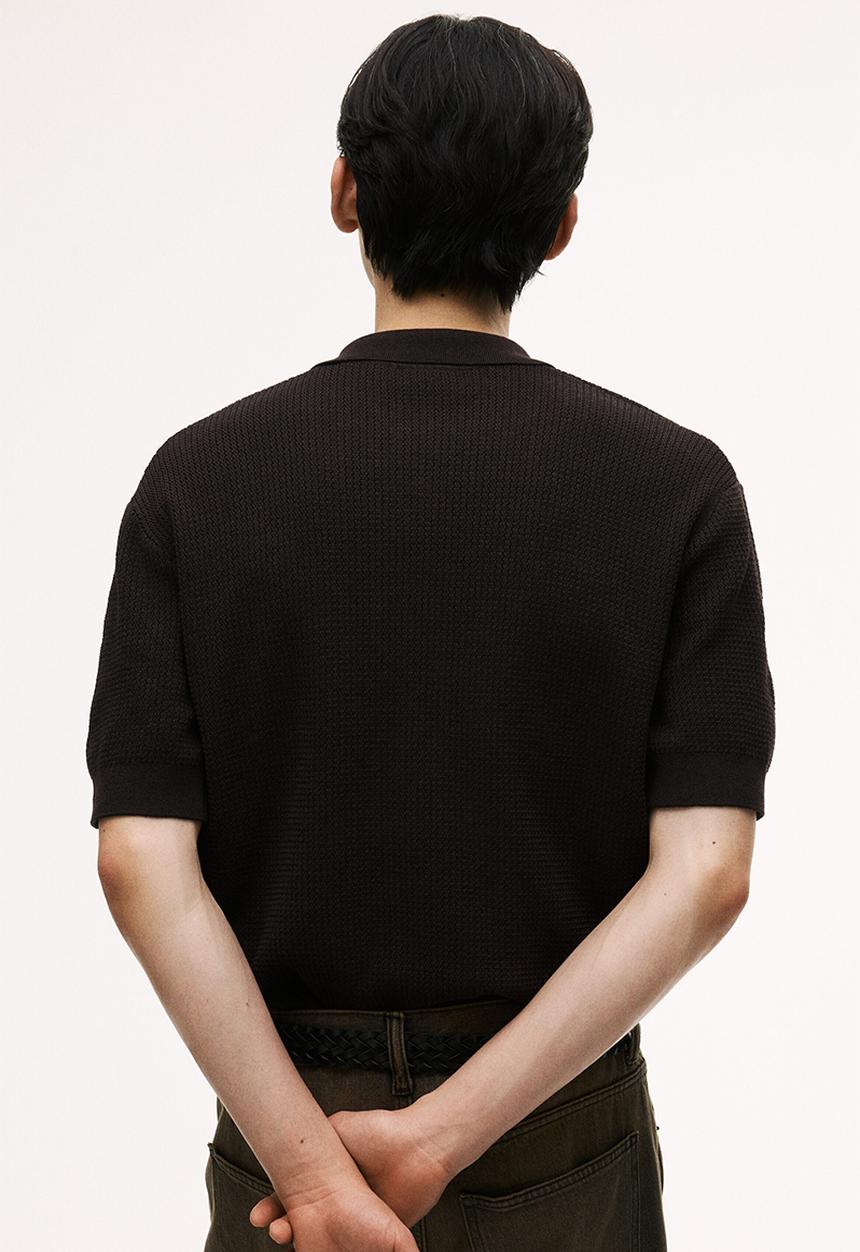 H&M - Regular fit knitted polo shirt - dark brown