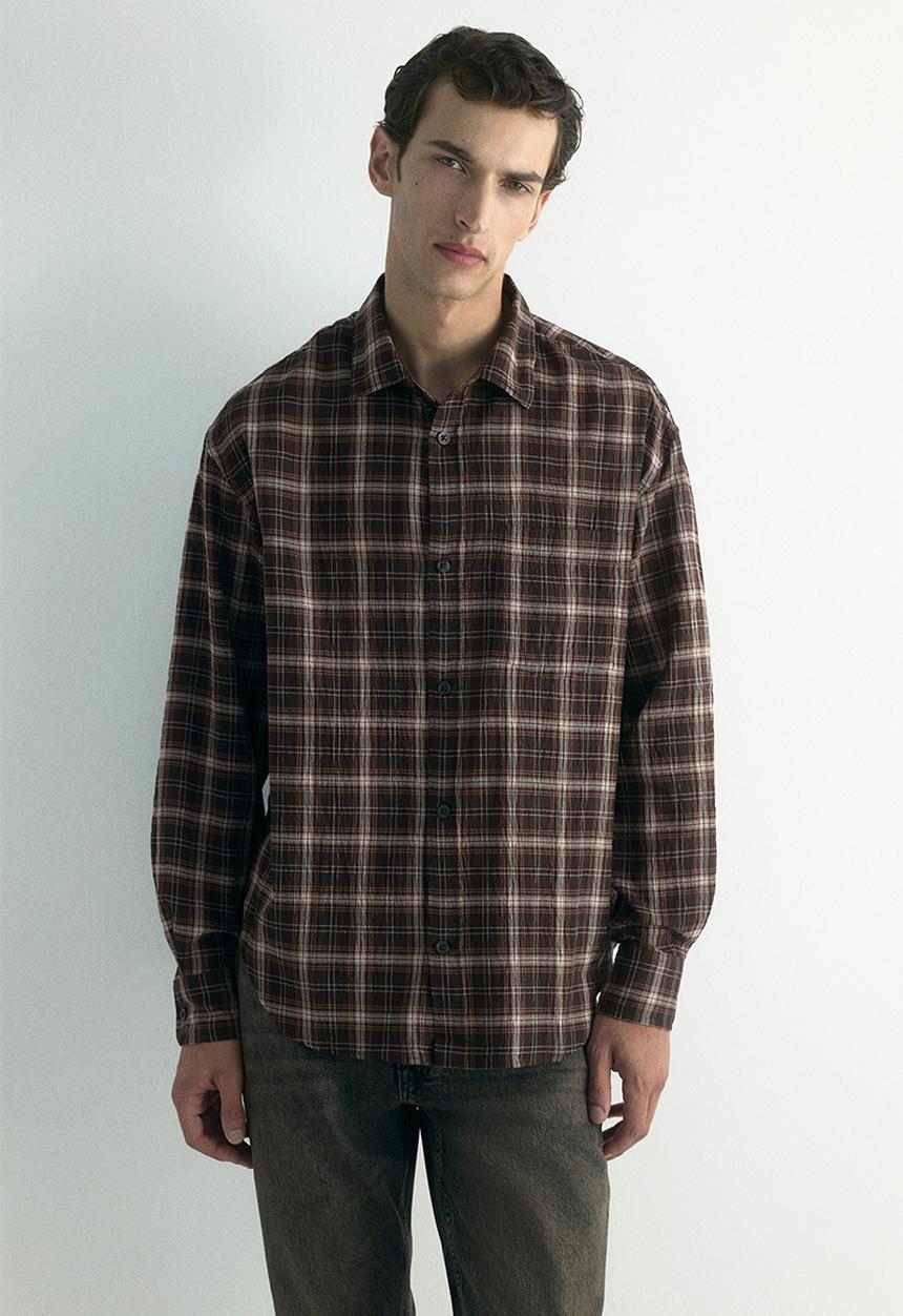 H&M - Loose fit shirt - brown/checked