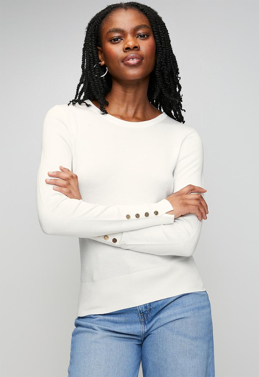 Brave Soul - Crew Neck Jumper With Mock Popper - Ivory