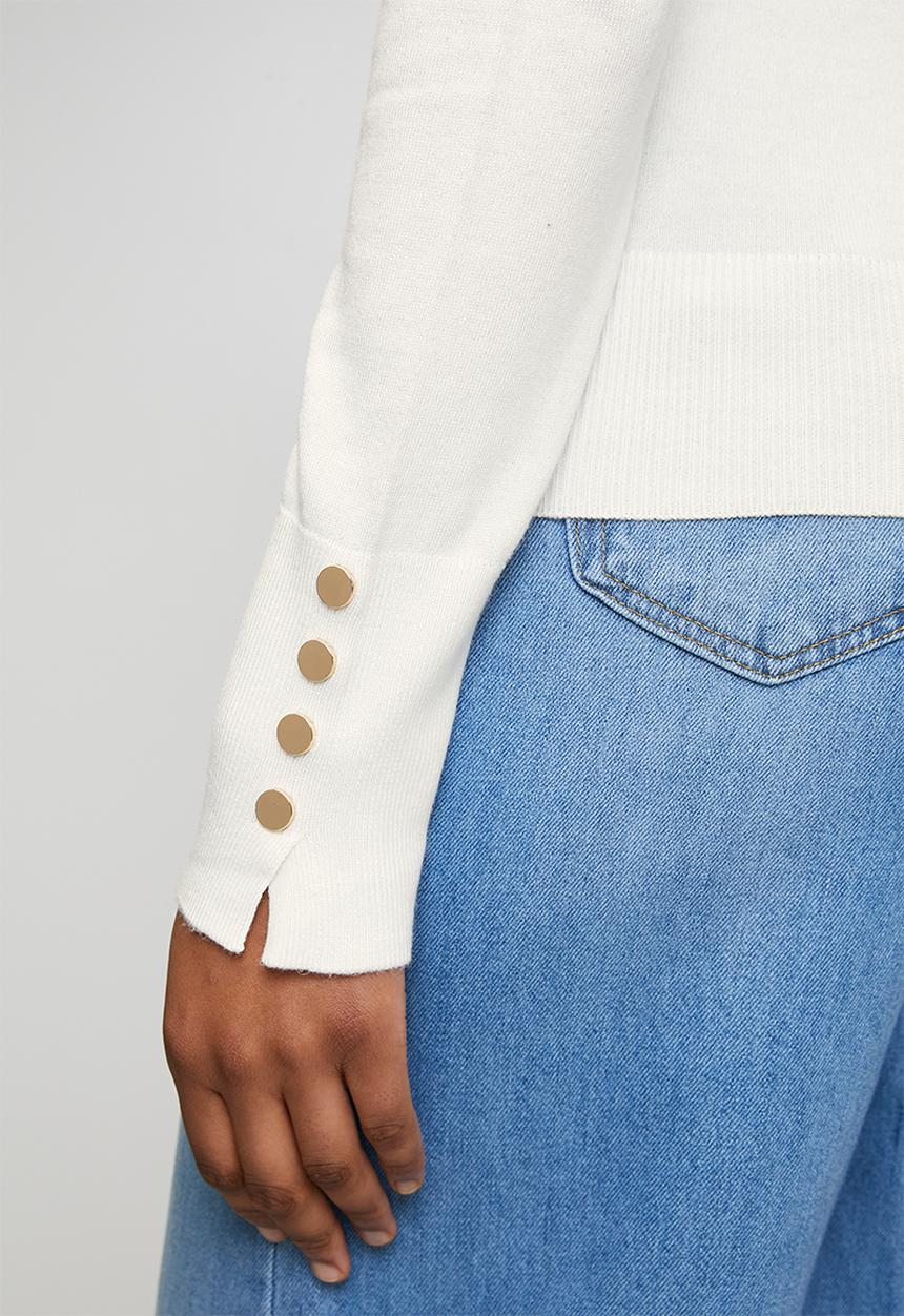 Brave Soul - Crew Neck Jumper With Mock Popper - Ivory
