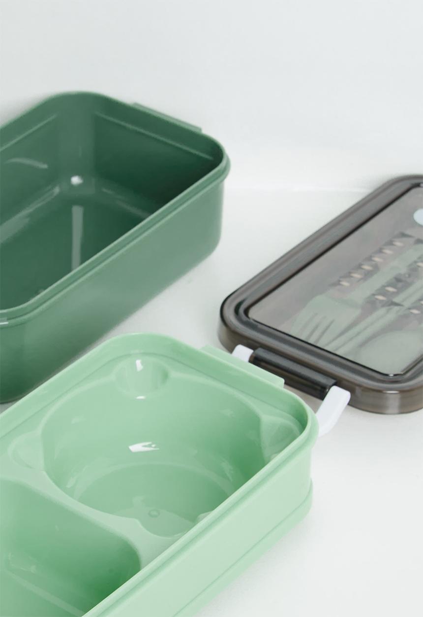 Pop Candy - Double tier lunchbox with utensils - green