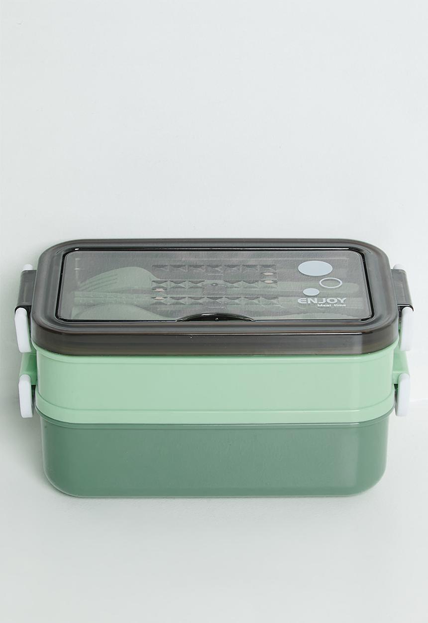 Pop Candy - Double tier lunchbox with utensils - green