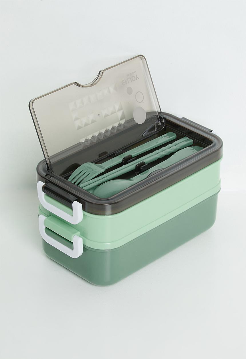 Pop Candy - Double tier lunchbox with utensils - green