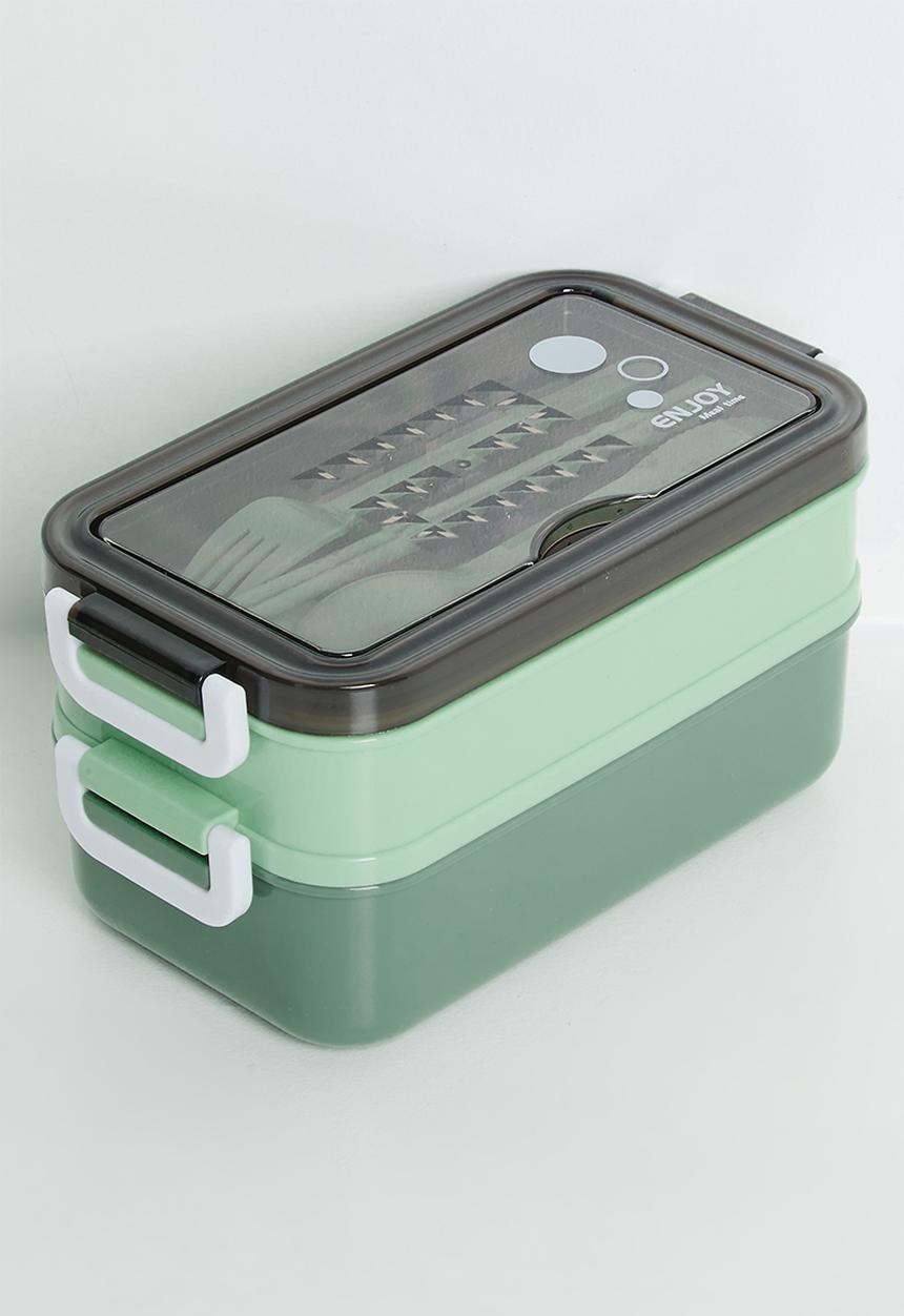 Pop Candy - Double tier lunchbox with utensils - green
