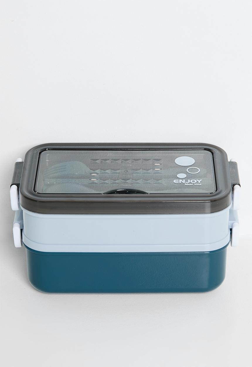 Pop Candy - Double tier lunchbox with utensils - blue