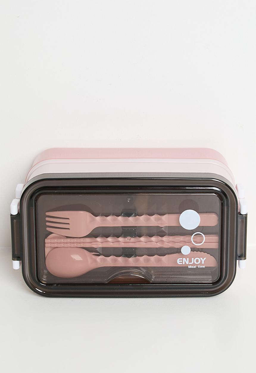 Pop Candy - Double tier lunchbox with utensils - pink